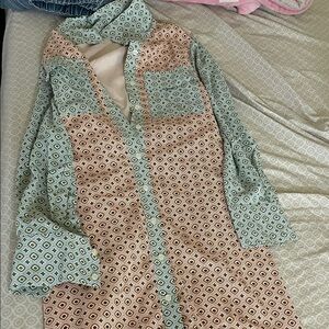 Gracia Geometric Patterned Dress in Mint and Peach